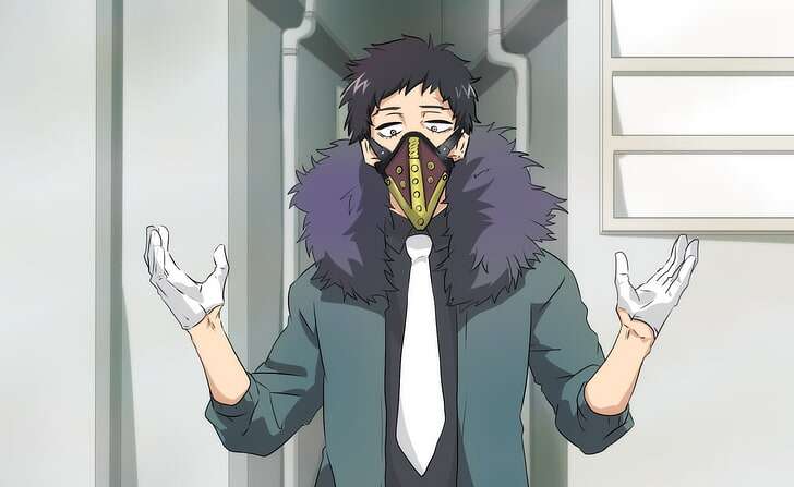 kai chisaki wearing mask and gloves