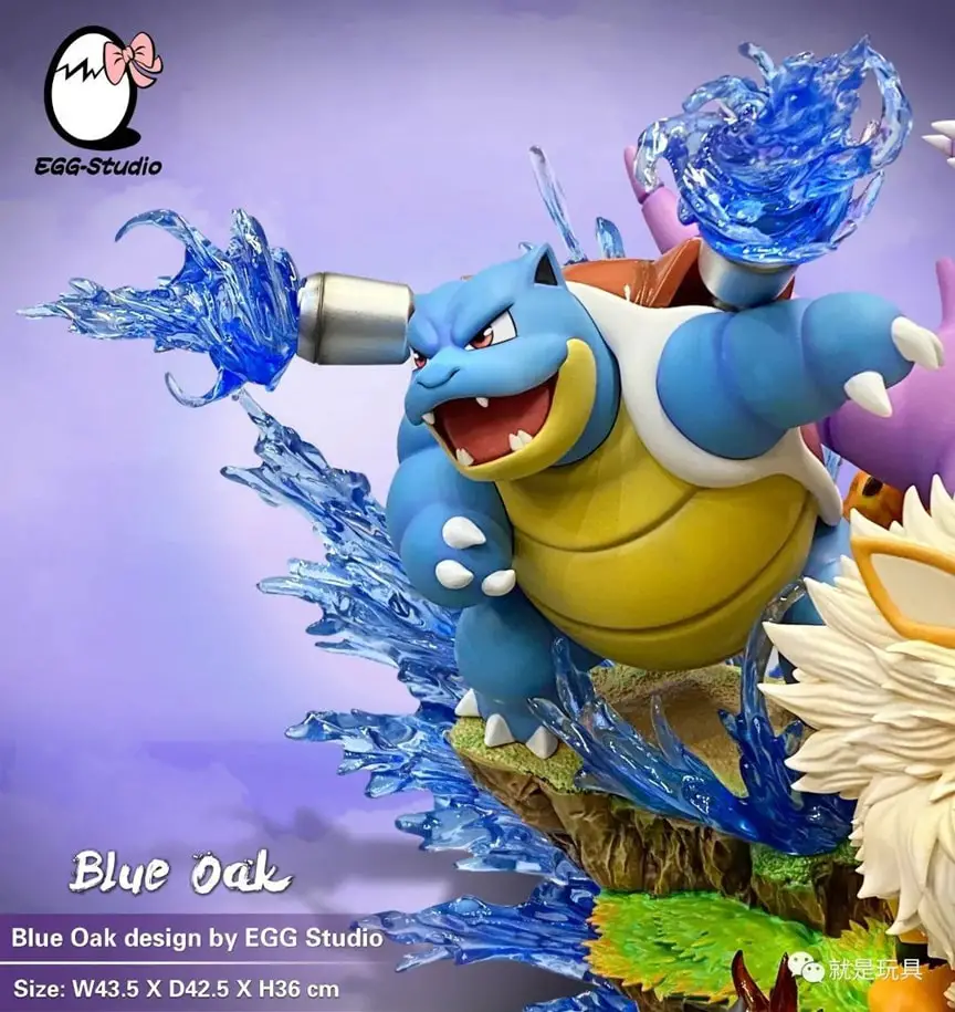 Blue Oak e sua estátua Pokémon de equipe
