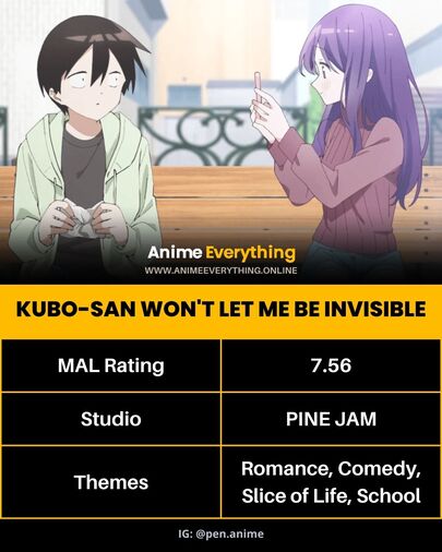 Kubo-san Won't Let me be Invisible - best Anime Like the Dangers in My Heart
